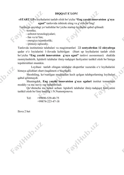 "eng yaxshi innovatsion loyiha egasi tanlovi" — DOCX