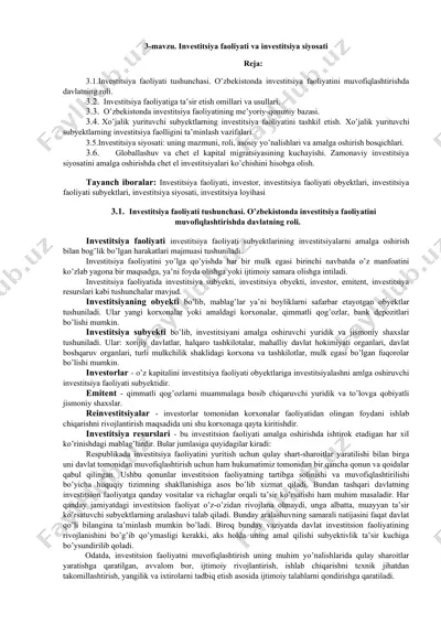 investitsiya faoliyati va investitsiya siyosati — DOCX