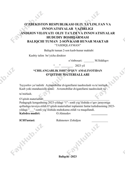 avtomobillar dvigatellarni taashxslash va ta’mirlash — DOCX