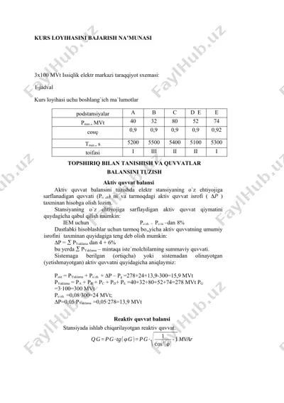 elektr markazi taraqqiyot sxemasi — DOCX