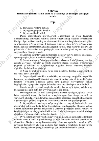 harakatli o'yinlarni tashkil qilish pedagogik talablari — DOCX