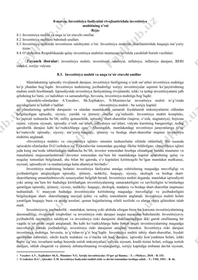 investitsiya faoliyatini rivojlantirishda investitsiya muhitining o'rni — DOCX