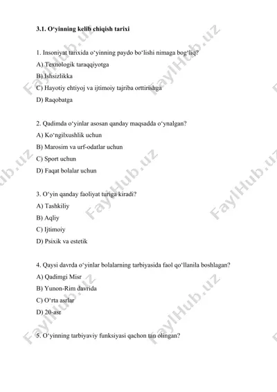 o‘yinning kelib chiqish tarixi — DOCX