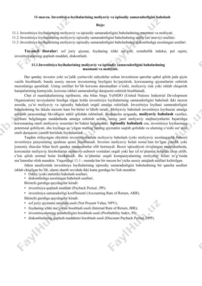 investitsiya loyihalarining moliyaviy va iqtisodiy samaradorligini baholash — DOCX