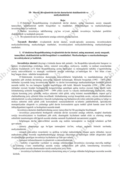 rivojlantirish davlat dasturlarini shakllantirish va moliyalashtirish — DOCX