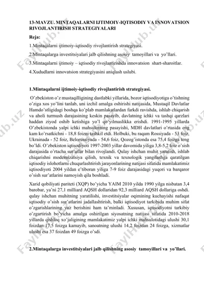 mintaqalarni ijtimoiy-iqtisodiy rivojlantirish strategiyasi — DOCX