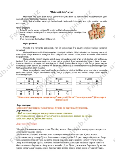 matematik loto o'yini — DOCX