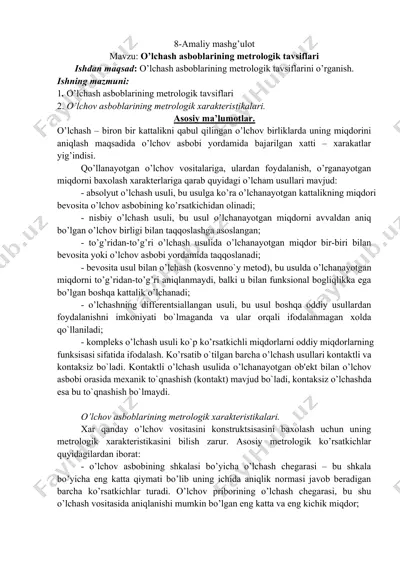 o'lchash asboblarining metrologik tavsiflari — DOCX