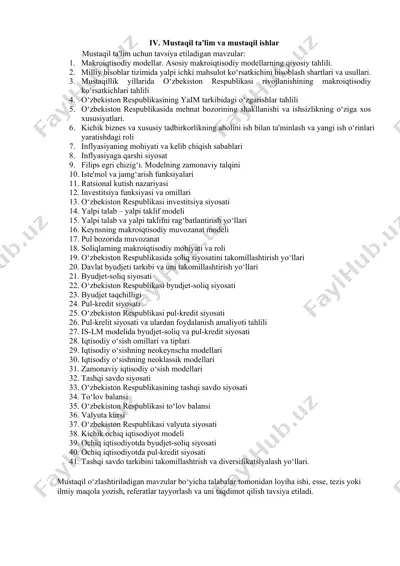 mustaqil ta'lim va mustaqil ishlar — DOCX