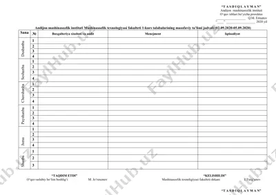 mashinasozlik texnologiyasi fakulteti 1-kurs talabalari masofaviy ta'limi jadvali — DOCX