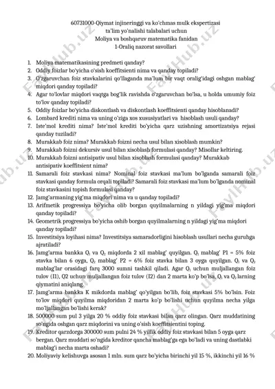 qiymat injineringgi va ko'chmas mulk ekspertizasi — DOCX