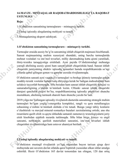 o’zbekiston sanoatining tarmoqlararo – mintaqaviy tarkibi. — DOCX