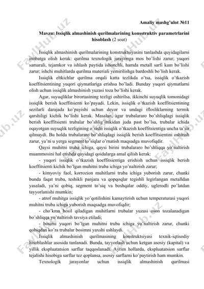 issiqlik almashinish qurilmalarining konstruktsiyalari — DOCX