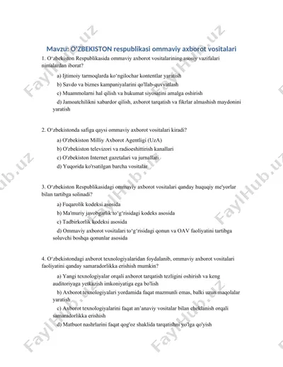 oʻzbekiston respublikasi ommaviy axborot vositalari — DOCX