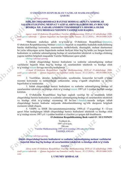 o‘zbekiston respublikasi vazirlar mahkamasining qarori — DOCX