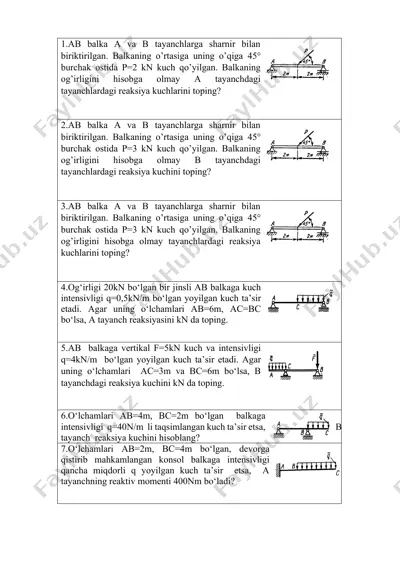 o‘lchamlari ab=4m, bc=2m bo‘lgan  balkaga  intensivligi  q=40n/m  li taqsimlangan kuch ta’sir — DOCX