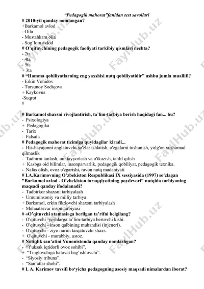"pedagogik mahorat" fanidan test savollari — DOCX