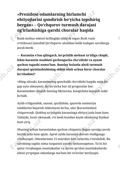 turmush darajasi og‘irlashish haqida topshiriqlar — DOCX
