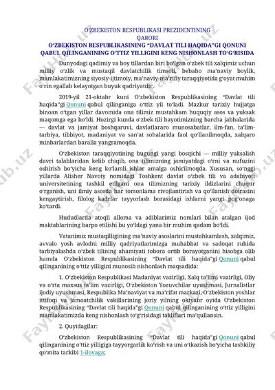 o‘zbekiston respublikasi "davlat tili haqida"gi qonuni — DOCX