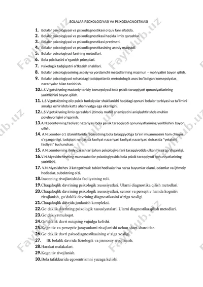 bolalar psixologiyasi va psixodiagnostikasi — DOCX