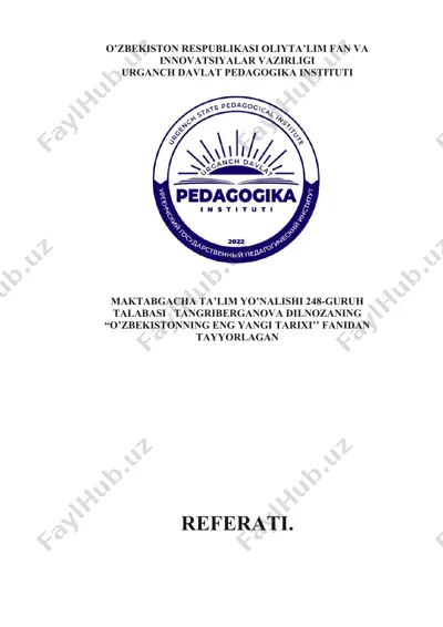 jadid ma'rifatparvarlarining o'zbekistonning eng yangi tarixi bo'yicha referati — DOCX