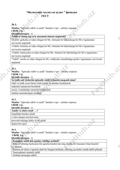 “iqtisodiy tahlil va audit” fanidan test — DOCX