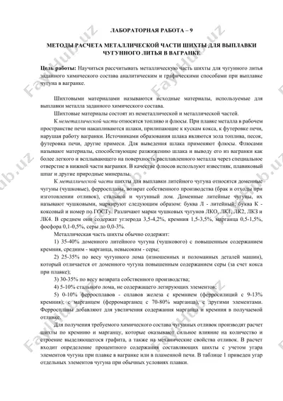 методы расчета металлической части шихты для выплавки чугунного литья в вагранке — DOCX