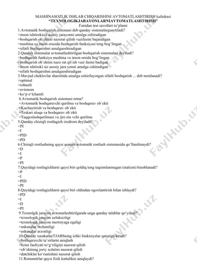 mashinasozlik ishlab chiqarishini avtomatlashtirish — DOCX