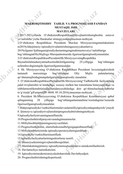 makro iqtisodiy tahlil va prognizlash fanidan mustaqil ishi — DOCX