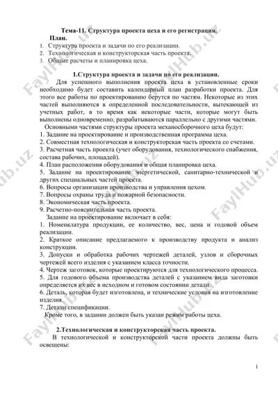 структура проекта цеха и его регистрация — DOCX