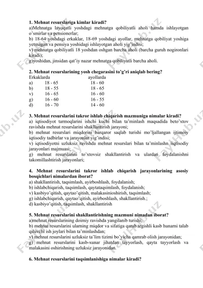 mehnat resurslarining ishlab chiqarilishi va ulardan foydalanish — DOCX