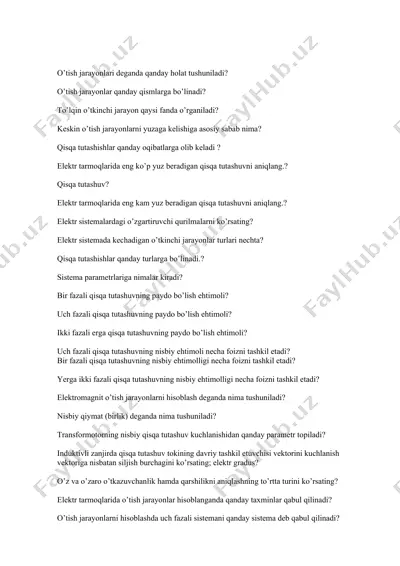 elektr tarmoqlarida qisqa tutashishlar — DOCX