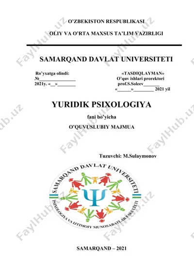 yuridik psixologiya o'quv uslubiy majmuasi — DOCX