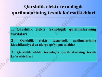 qarshilik elektr texnologik qurilmalarining texnik ko’rsatkichlari — PPT