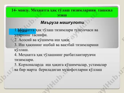 mehnatga haq to'lash tizimlarini tashkil etish — PPT