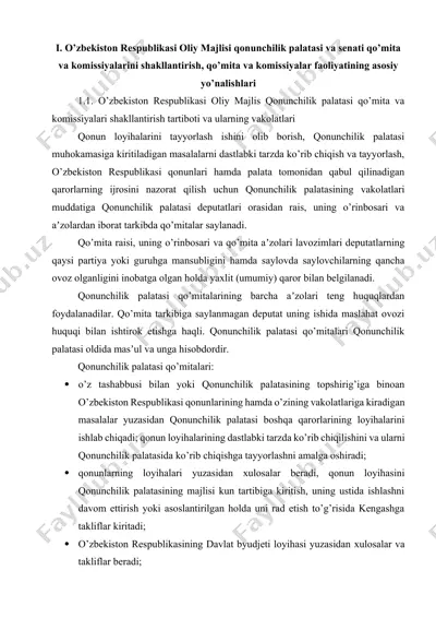 o’zbekiston respublikasi oliy majlisi qonunchilik palatasi va senati qo’mita va komissiyalarini shakllantirish, qo’mita va komissiyalar faoliyatining asosiy yo’nalishlari — DOCX