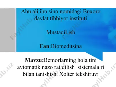 bemorlarning holatini avtomatik nazorat qilish sistemalari — PPT