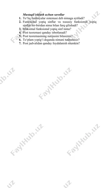 funksiyalar sistemasining to‘liqligi va yopiqligi. muhim yopiq sinflar. post teoremasi — PPT