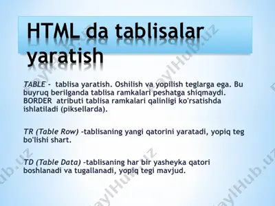 html da tablisalar yaratish — PPT