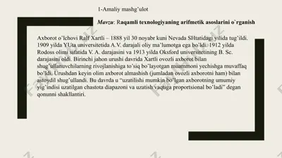 raqamli texnologiyaning arifmetik asoslarini o`rganish — PPTX