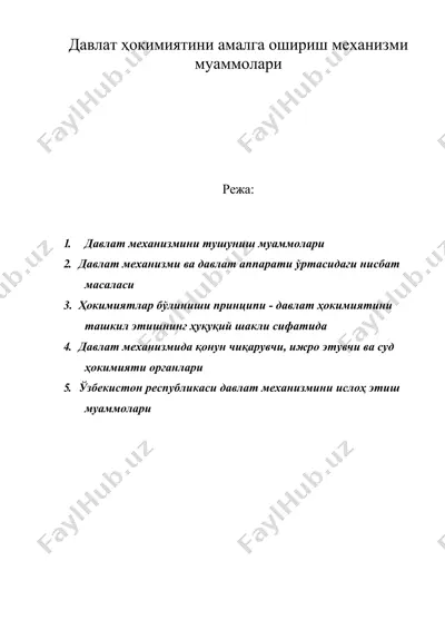 давлат ҳокимиятини амалга ошириш механизми муаммолари — DOC