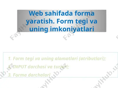 web sahifa formasini yaratish — PPTX