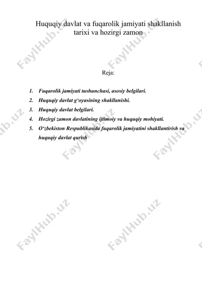huquqiy davlat va fuqarolik jamiyati shakllanish tarixi va hozirgi zamon — DOC