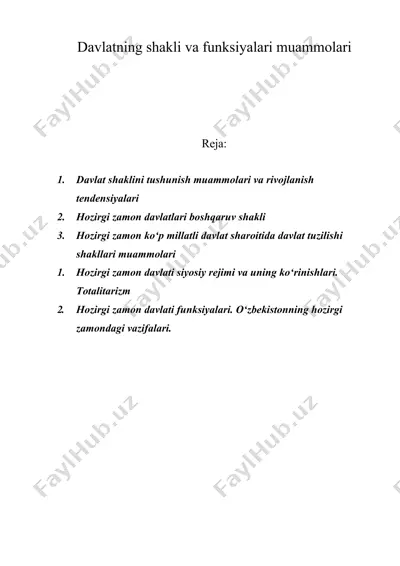 davlatning shakli va funksiyalari muammolari — DOC