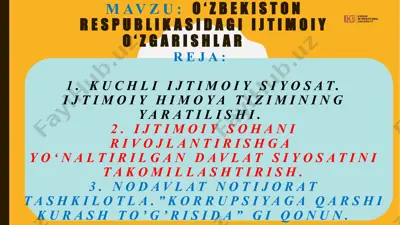 o‘zbekiston respublikasidagi ijtimoiy o‘zgarishlar — PPTX