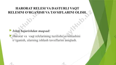 harorat relesi va dasturli vaqt relesini o‘rganish va tavsiflarini olish — PPTX