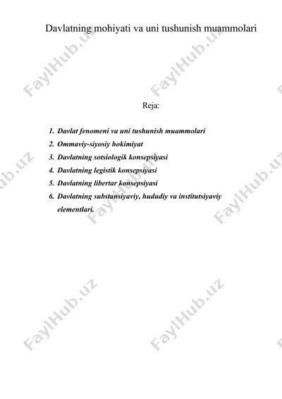 davlatning mohiyati va uni tushunish muammolari — DOC