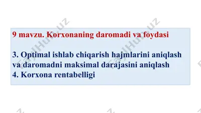 korxonaning daromadi va foydasi — PPTX