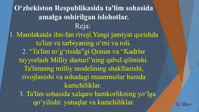 ta'lim sohasida islohotlar — PPTX