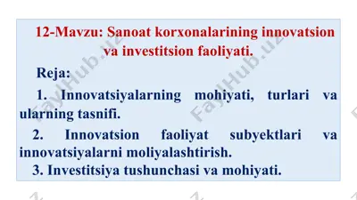 innovatsion faoliyat va investitsiyalar — PPTX